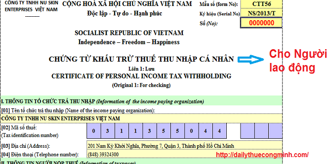 cấp chứng từ khấu trừ thuế thu nhập cá nhân cho người lao động