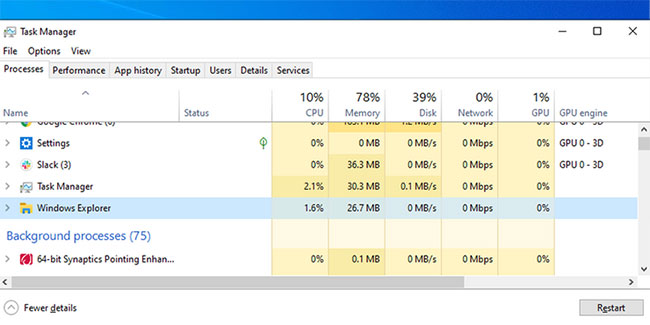 Khởi động lại Windows Explorer