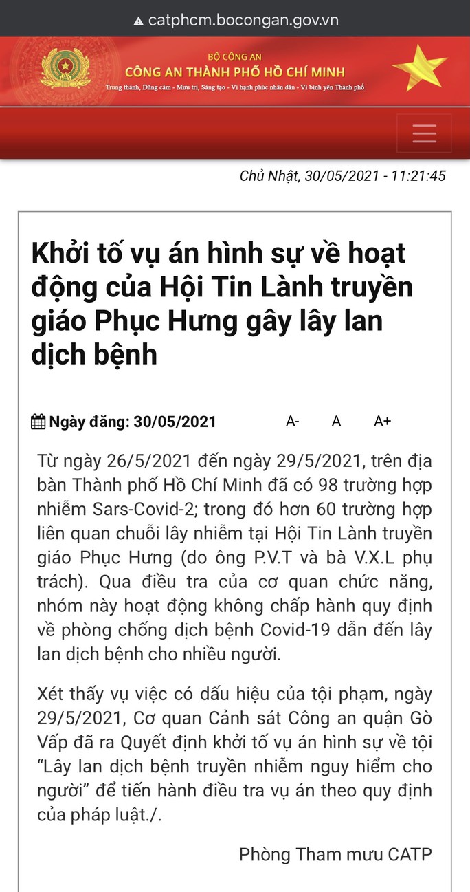 NÓNG: Khởi tố vụ án làm lây lan dịch Covid-19 liên quan Hội Tin Lành truyền giáo Phục Hưng - Ảnh 1.