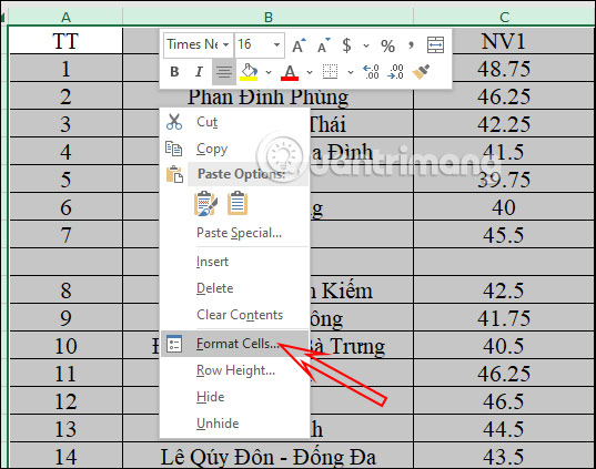 Format Cells