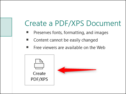 Nhấp vào nút “Create PDF/XPS”