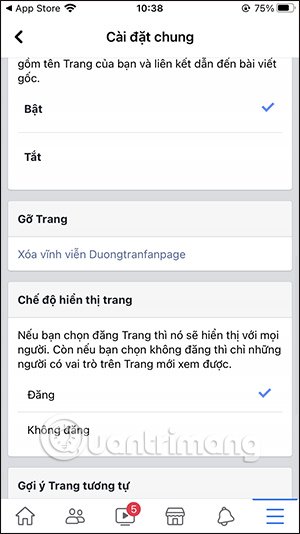 Cài đặt chung Fanpage