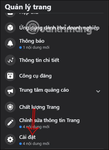 Cài đặt cho Trang 
