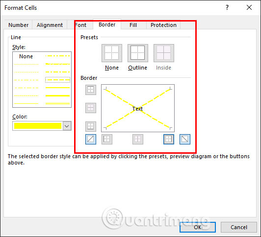 Vị trí đường viền ô trong Excel 