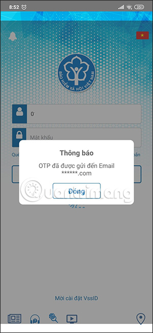 Đã gửi mã OTP vào email VssID