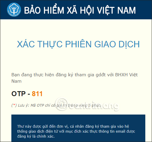 Mã OTP từ BHXH Việt Nam