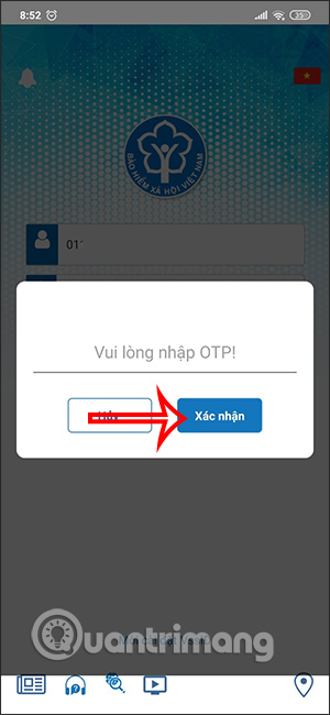 Nhập mã OTP từ BHXH Việt Nam