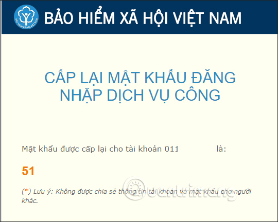 Mật khẩu mới từ BHXH Việt Nam trong email