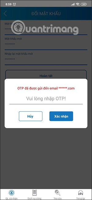 Mã OTP đổi mật khẩu VssID