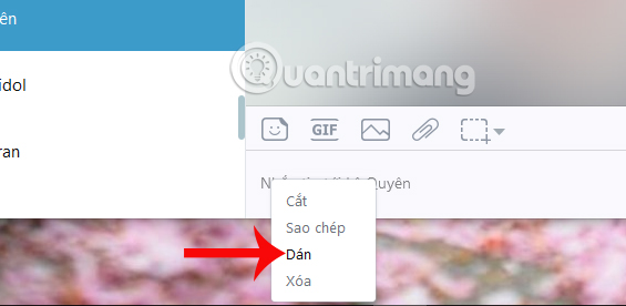 Dán hình ảnh vào khung chat Zalo