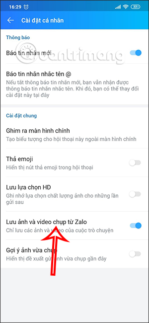 Lưu ảnh và video chụp từ Zalo