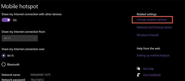 Nhấp vào Change adapter options trong Related Settings