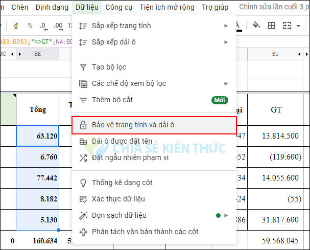 Hướng dẫn khóa công thức Google Sheets