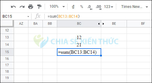 Hiện công thức Google Sheets bằng phím tắt