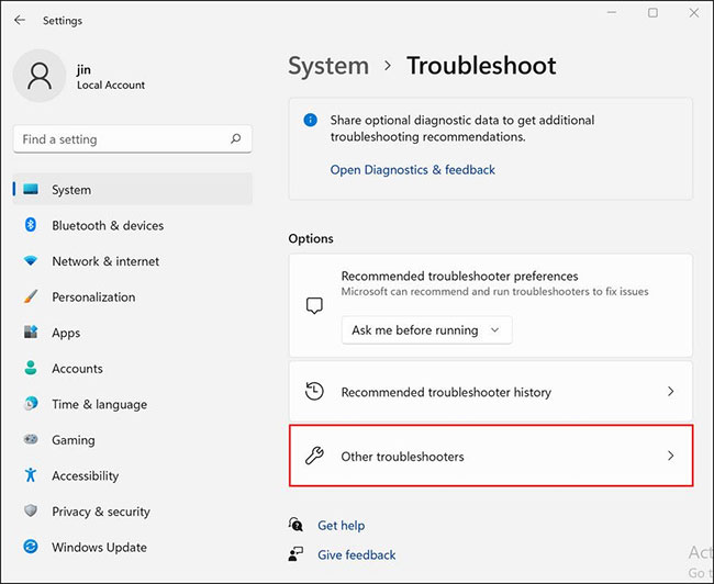 Chọn Other troubleshooters