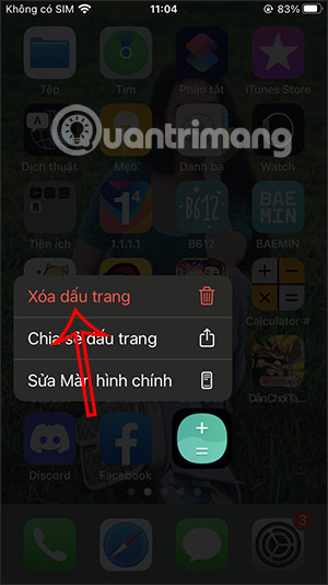 Xóa dấu trang ứng dụng