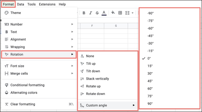  Format (Định dạng) > Rotation (Xoay) 