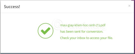 Thông báo convert file PDF sang Word thành công