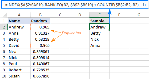 Lấy dữ liệu ngẫu nhiên sử dụng công thức Excel