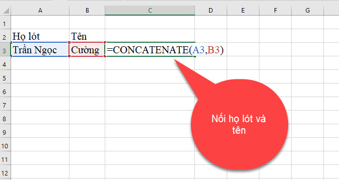 Hướng dẫn sử dụng Hàm ghép chuỗi trong Excel