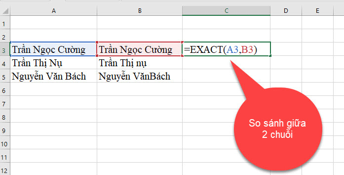 Hướng dẫn sử dụng Hàm EXACT So sánh chuỗi trong Excel