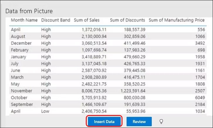 Chèn dữ liệu từ hình ảnh vào Excel