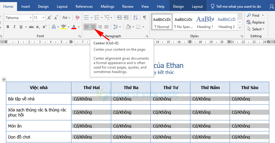 Căn giữa tại Paragraph