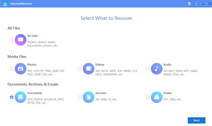 Phần mềm khôi phục file đã xóa ApowerRecover