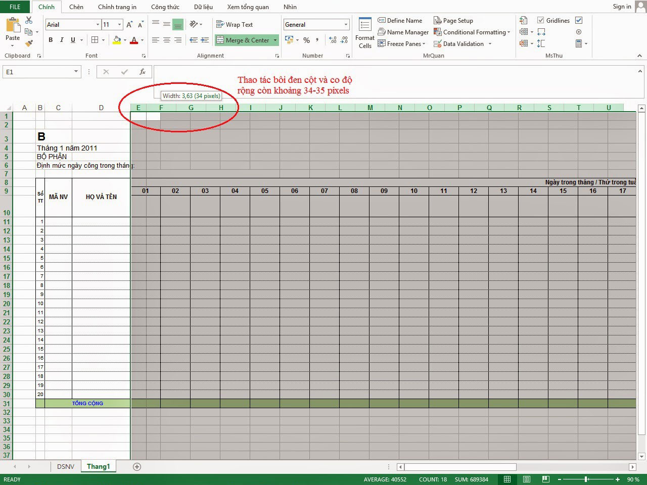 Hướng dẫn chi tiết cách tạo bảng chấm công trên Excel