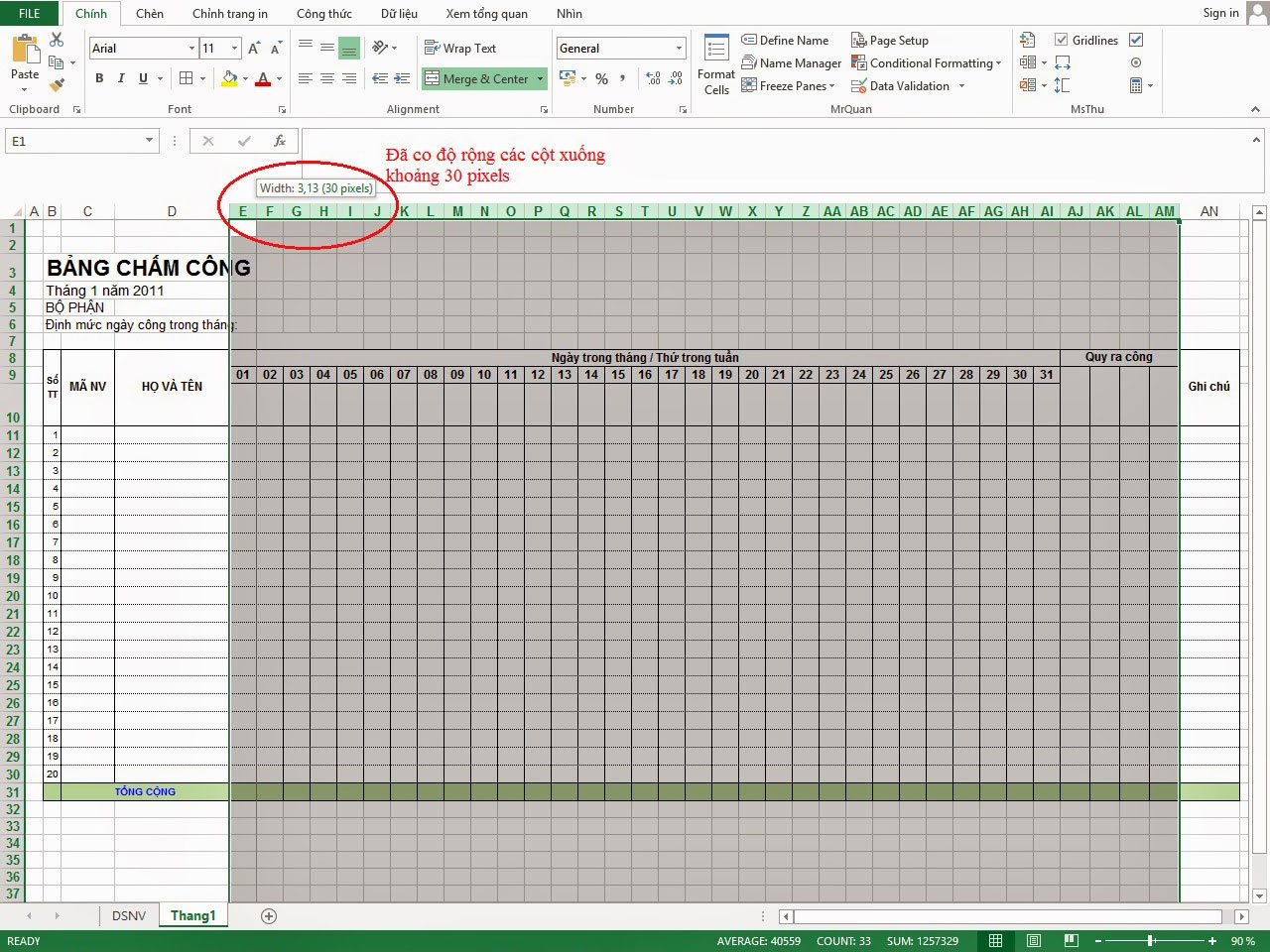 Hướng dẫn chi tiết cách tạo bảng chấm công trên Excel