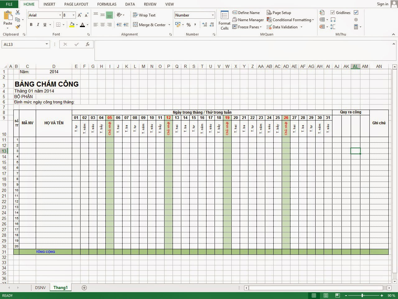 Hướng dẫn chi tiết cách tạo bảng chấm công trên Excel