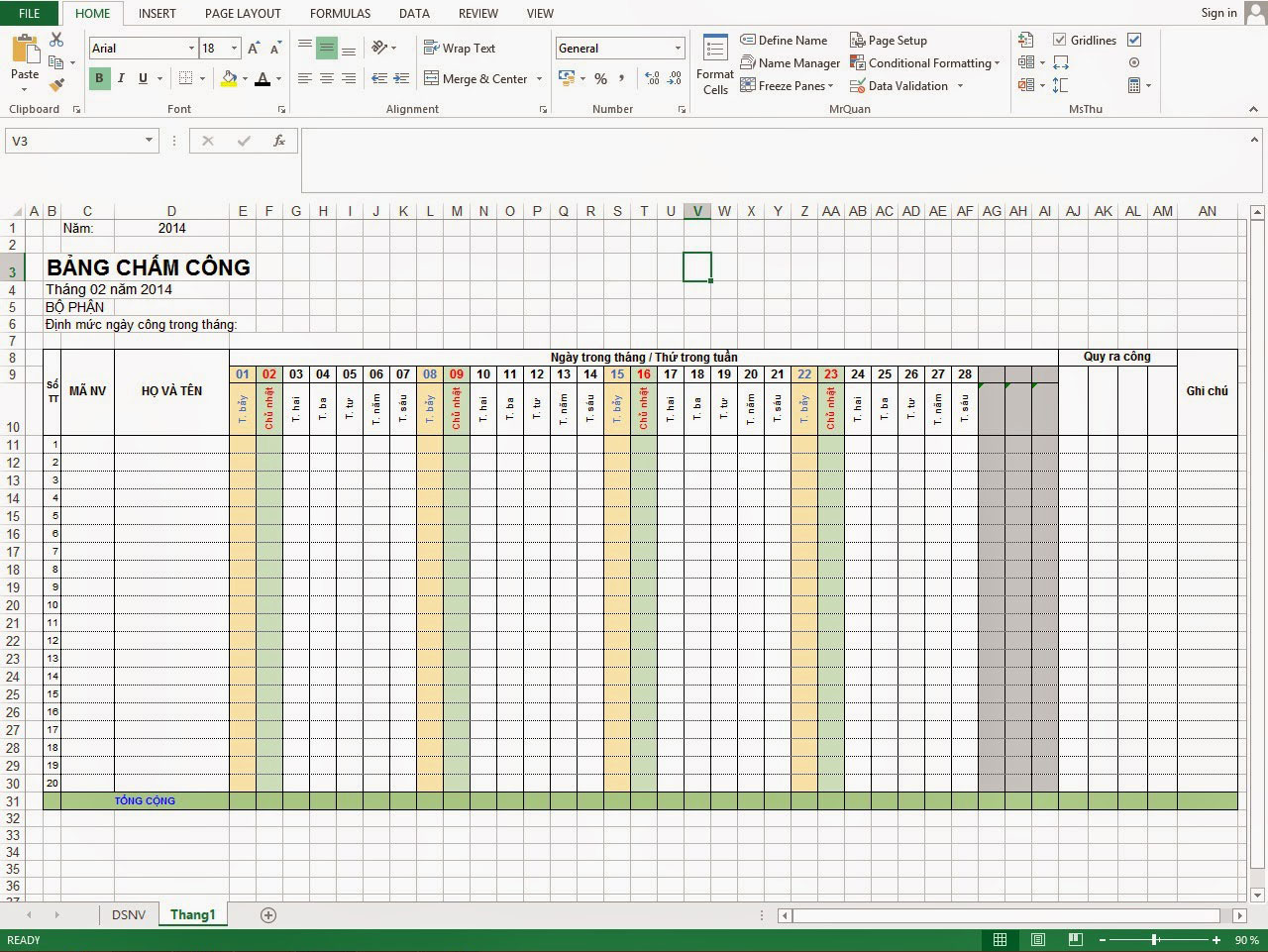 Hướng dẫn chi tiết cách tạo bảng chấm công trên Excel