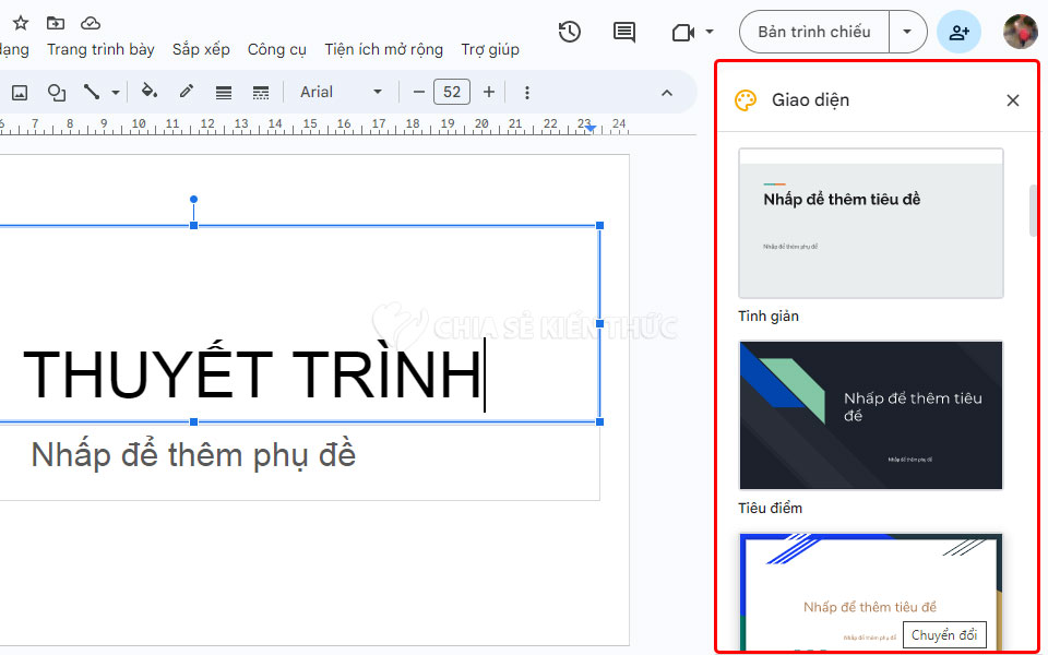 Chọn theme trong Google Slides