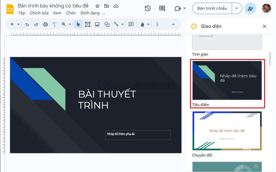 Cài theme slide trong Google Slides