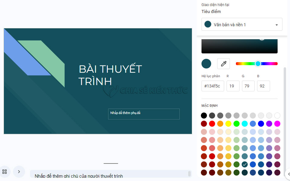 Bảng màu theme slide trong Google Slides