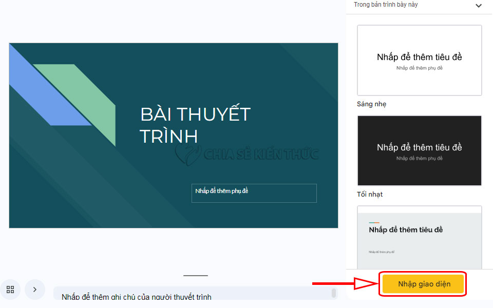 Nhập theme vào slide trong Google Slides