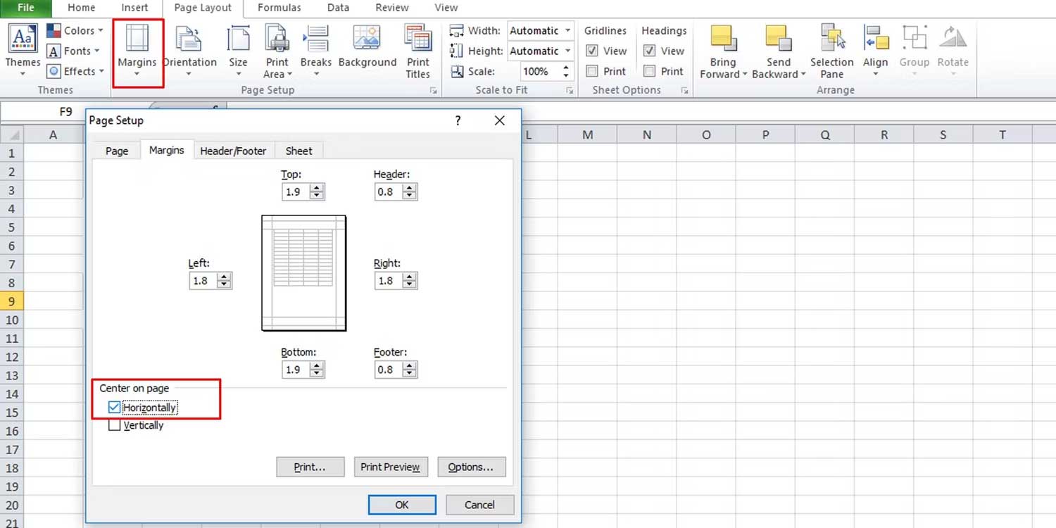 Margin trong Excel