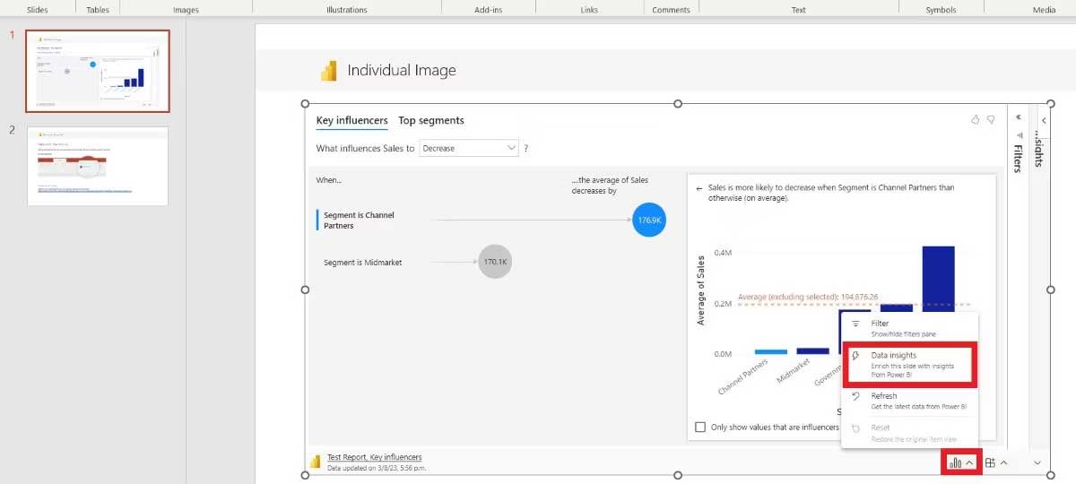 Giao diện PowerPoint với Power BI