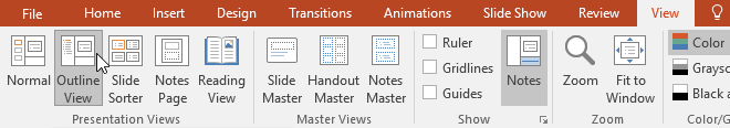 Bảng Outline View trên PowerPoint