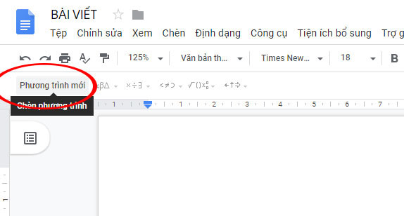 Tạo phương trình mới trên Google Docs