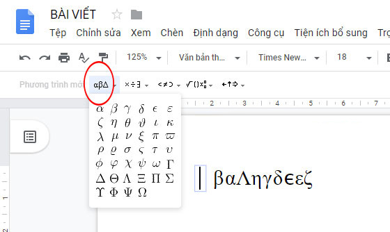 Chèn công thức toán học trên Google Docs