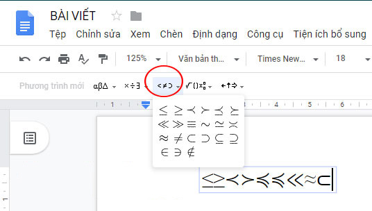 Công thức toán học trên Google Docs