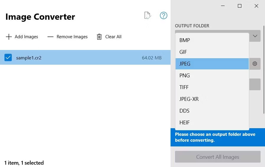 Các tùy chọn chuyển đổi định dạng file trong Image Converter