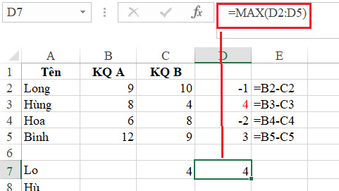 Ví dụ về công thức mảng