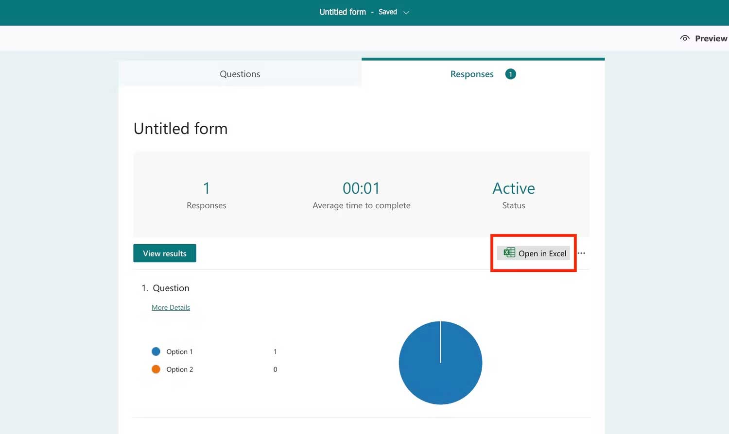 Mở Microsoft Forms trong Excel