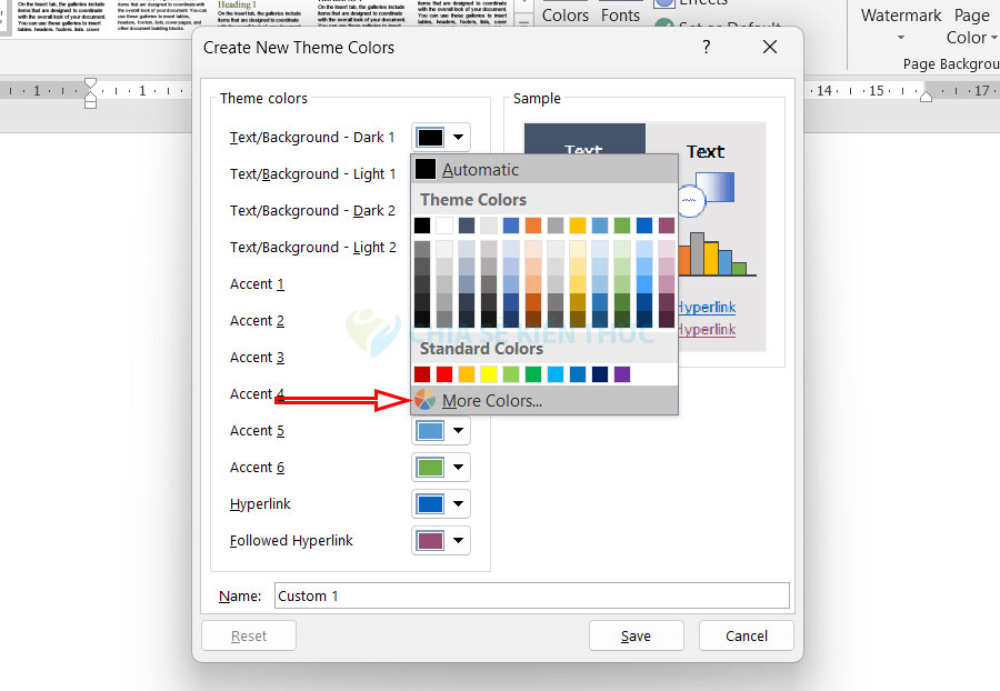 Hướng dẫn tạo bộ màu tùy chỉnh trong Word