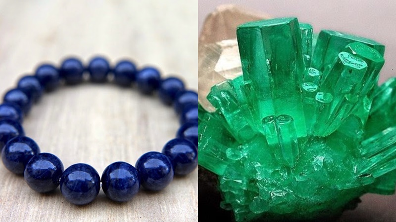 Đá Sapphire (trái) và đá ngọc lục bảo (phải)