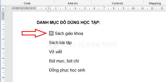 Tạo checkbox trong Word qua tab Developer - Bước 3