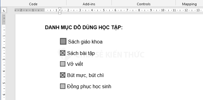 Hướng dẫn tạo ô checkbox trên Word