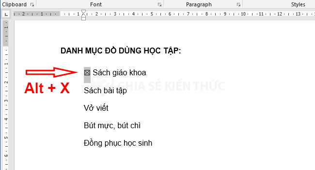 Chèn dấu tích trong Word bằng phím tắt - Bước 3